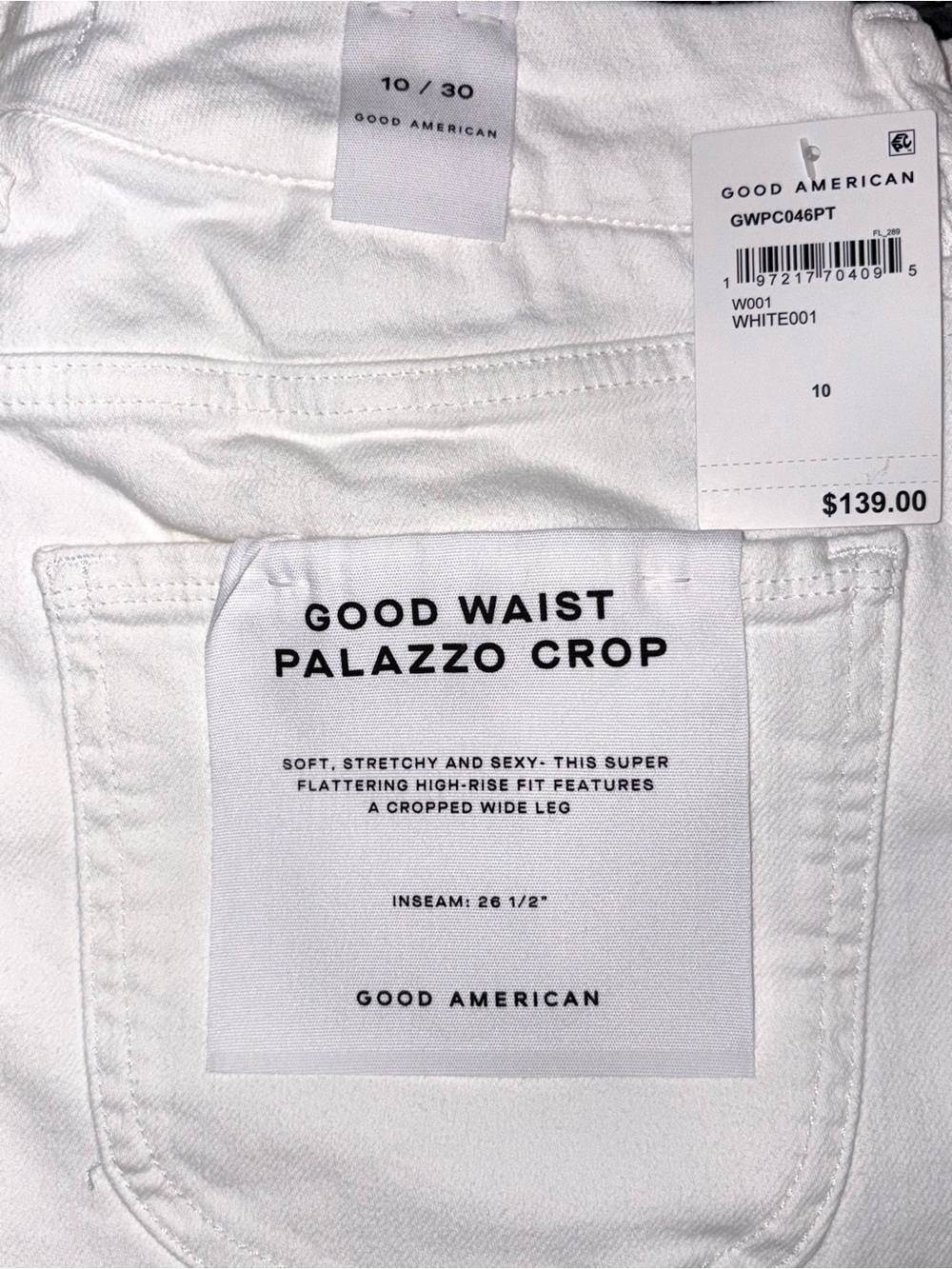 SALE 🎉 NWT Good American Good Waist Palazzo Raw Hem Crop Jeans in White - Picture 12 of 15